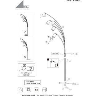 Lampa podłogowa 5 punktowa regulowana Marley 200cm czarna Trio