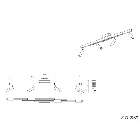 Reflektor sufitowy nowoczesny z pilotem Zeno LED IV 133cm aluminium szczotkowane / czarny Trio