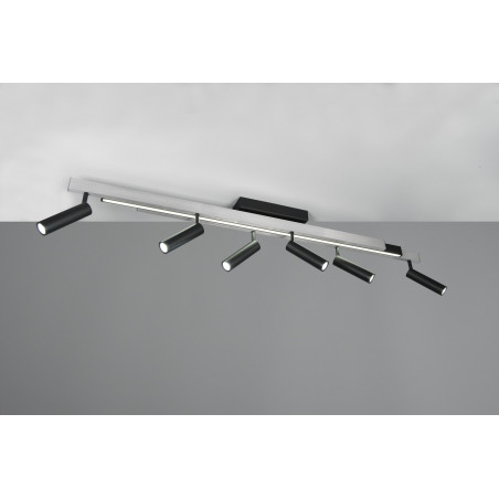 Reflektor sufitowy nowoczesny z pilotem Zeno LED VI 180cm aluminium szczotkowane / czarny Trio
