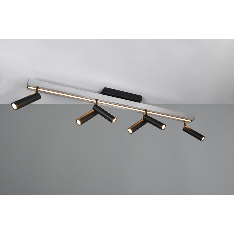 Reflektor sufitowy nowoczesny z pilotem Zeno LED VI 180cm aluminium szczotkowane / czarny Trio