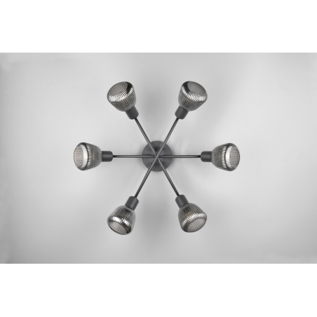 Plafon szklany z ryflowanymi kloszami Tarifa 59cm chromowany szary / czarny Trio