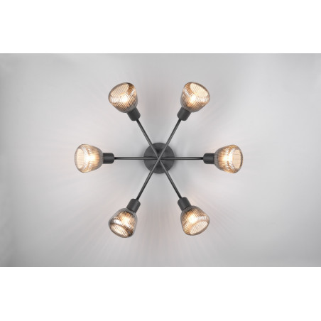 Plafon szklany z ryflowanymi kloszami Tarifa 59cm chromowany szary / czarny Trio