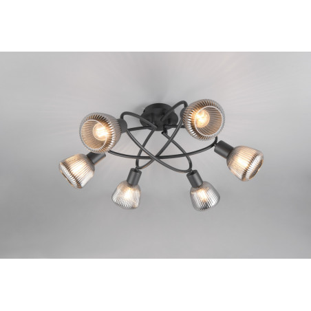 Plafon szklany z ryflowanymi kloszami Tarifa 59cm chromowany szary / czarny Trio