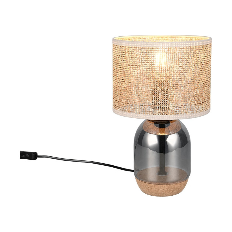 Lampa stołowa na szklanej podstawie z plecionym kloszem Tara 20cm H32cm chrom Trio