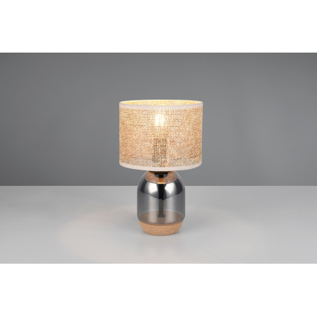 Lampa stołowa na szklanej podstawie z plecionym kloszem Tara 20cm H32cm chrom Trio