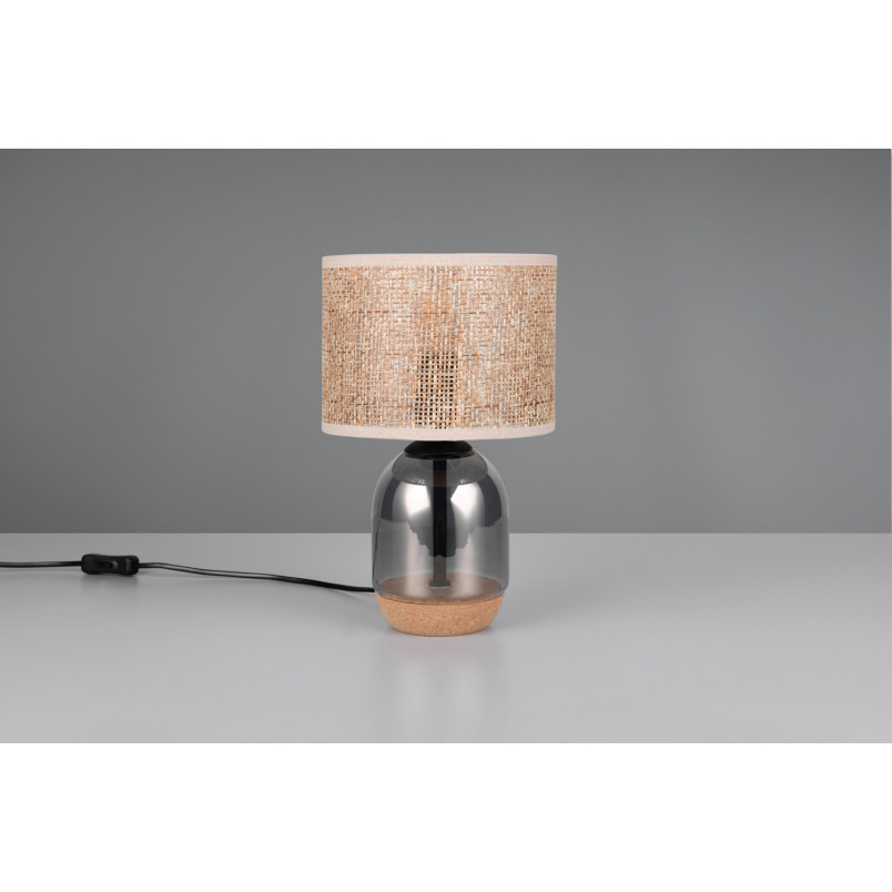 Lampa stołowa na szklanej podstawie z plecionym kloszem Tara 20cm H32cm chrom Trio