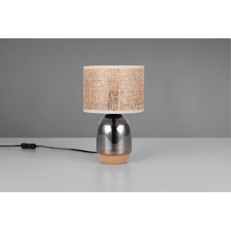 Lampa stołowa na szklanej podstawie z plecionym kloszem Tara 20cm H32cm chrom Trio