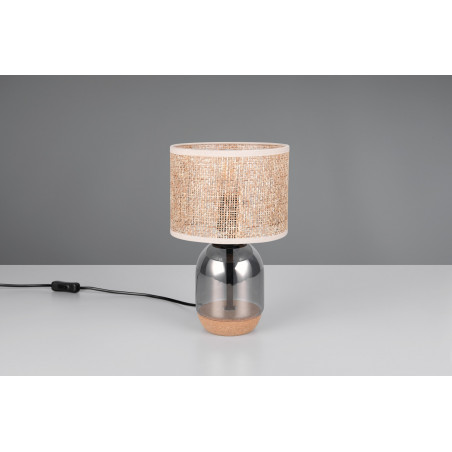Lampa stołowa na szklanej podstawie z plecionym kloszem Tara 20cm H32cm chrom Trio