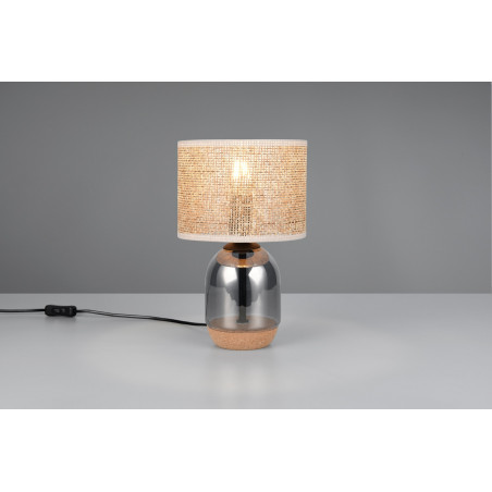 Lampa stołowa na szklanej podstawie z plecionym kloszem Tara 20cm H32cm chrom Trio