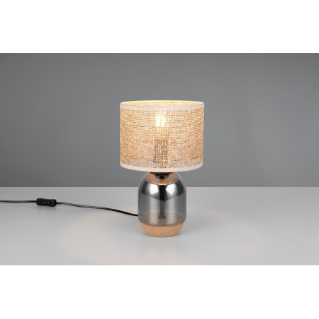 Lampa stołowa na szklanej podstawie z plecionym kloszem Tara 20cm H32cm chrom Trio