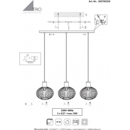Lampa wisząca druciana na listwie Gila III 120cm czarny mat Trio