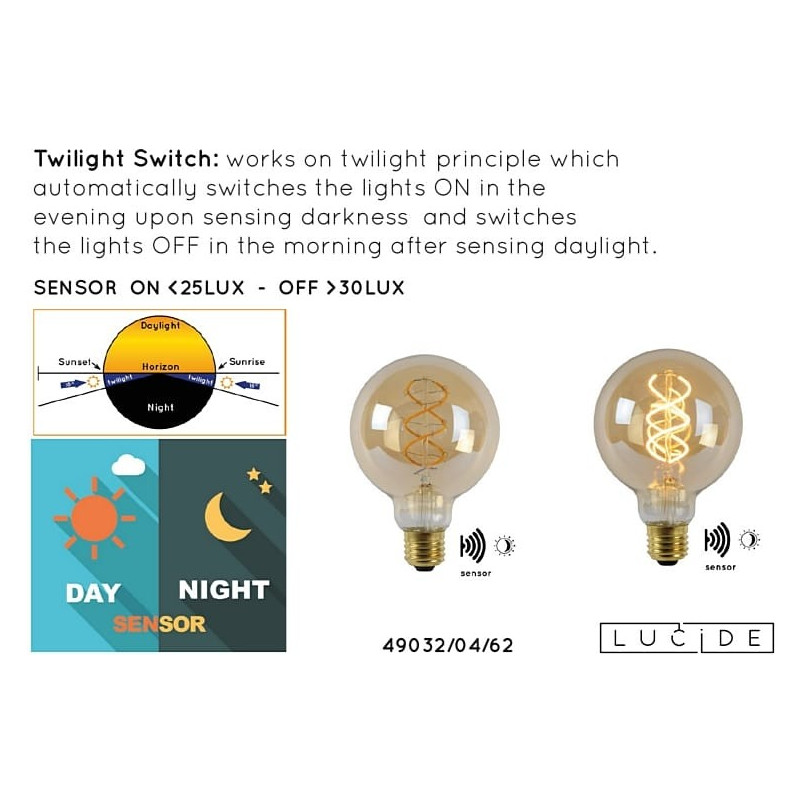 Żarówka dekoracyjna Twlightswitch Led Sensor E27 4W Bursztynowy marki marki Lucide