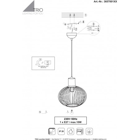 Lampa wisząca druciana Gila 23cm piaskowa Trio