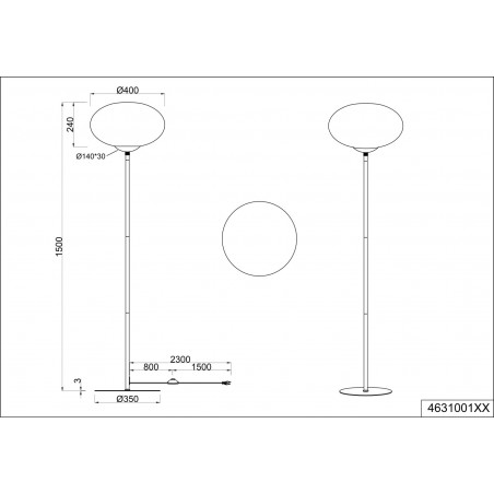 Lampa podłogowa szklana kula Fomento 150cm biały / mosiądz Trio