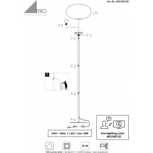 Lampa podłogowa szklana kula Fomento 150cm biały / mosiądz Trio