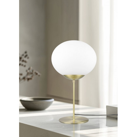 Lampa stołowa szklana kula Fomento 30cm biały / mosiądz Trio