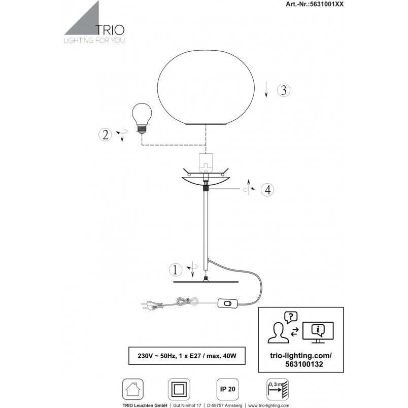 Lampa stołowa szklana kula Fomento 30cm biały / mosiądz Trio