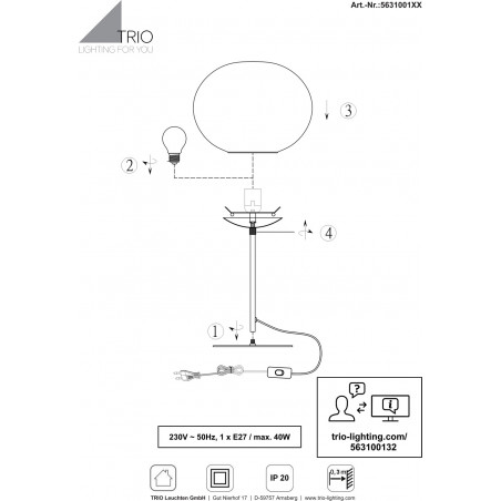 Lampa stołowa szklana kula Fomento 30cm biały / mosiądz Trio