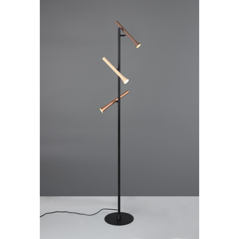 Lampa podłogowa 3 punktowa ze ściemniaczem Fiato LED 150cm brąz / czarny Trio