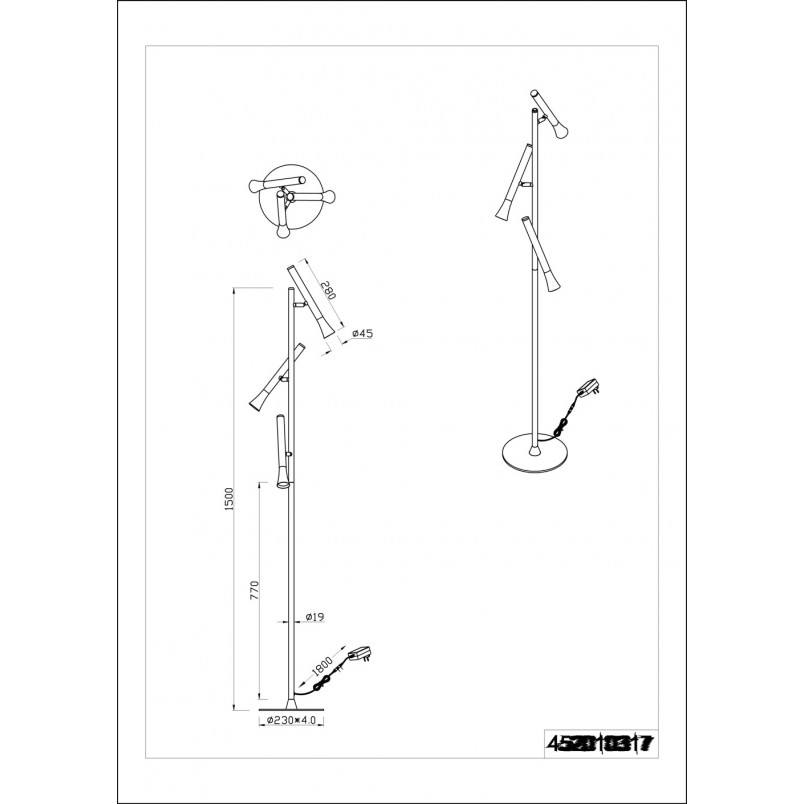 Lampa podłogowa 3 punktowa ze ściemniaczem Fiato LED 150cm brąz / czarny Trio