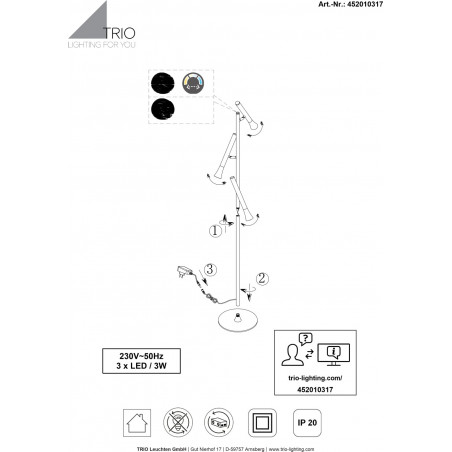 Lampa podłogowa 3 punktowa ze ściemniaczem Fiato LED 150cm brąz / czarny Trio
