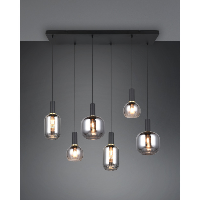 Lampa wisząca szklana na listwie Diva VI 92cm chrom / czarny mat Trio