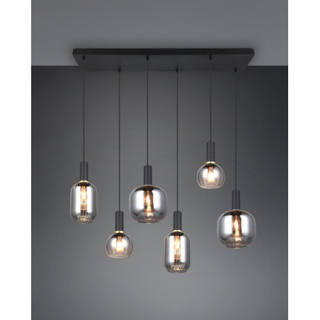 Lampa wisząca szklana na listwie Diva VI 92cm chrom / czarny mat Trio