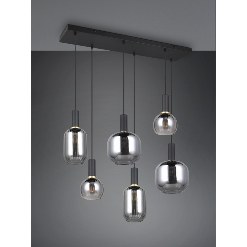 Lampa wisząca szklana na listwie Diva VI 92cm chrom / czarny mat Trio