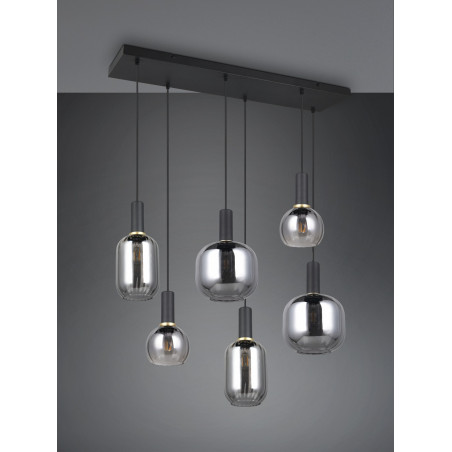Lampa wisząca szklana na listwie Diva VI 92cm chrom / czarny mat Trio