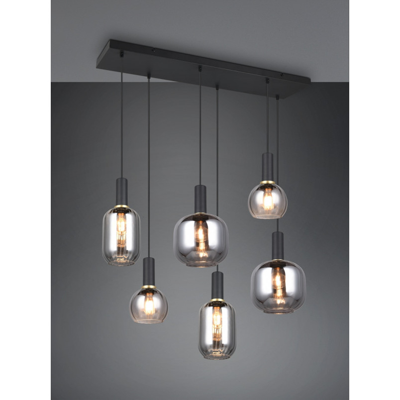 Lampa wisząca szklana na listwie Diva VI 92cm chrom / czarny mat Trio