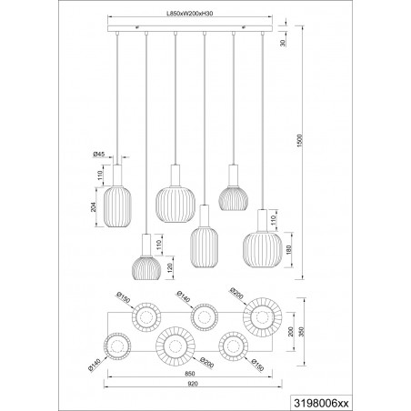 Lampa wisząca szklana na listwie Diva VI 92cm chrom / czarny mat Trio