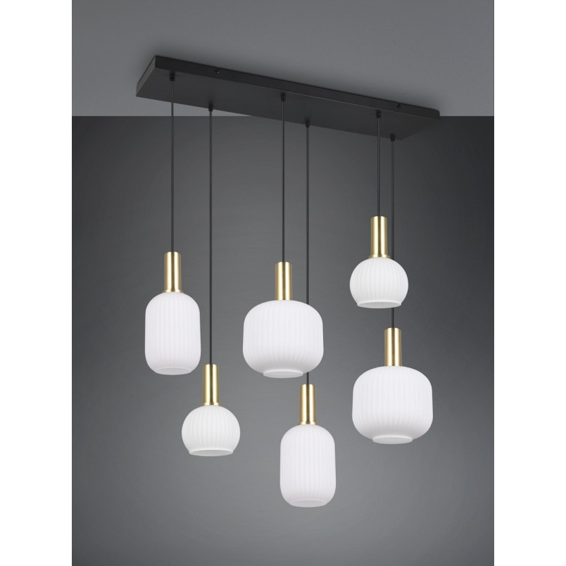 Lampa wisząca szklana na listwie Diva VI 92cm biały / mosiądz Trio