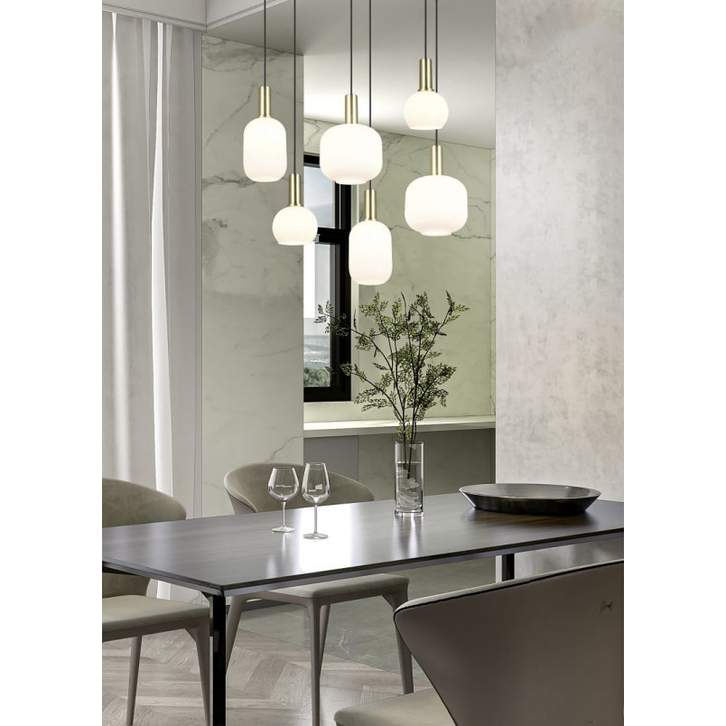 Lampa wisząca szklana na listwie Diva VI 92cm biały / mosiądz Trio