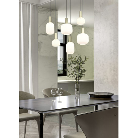 Lampa wisząca szklana na listwie Diva VI 92cm biały / mosiądz Trio