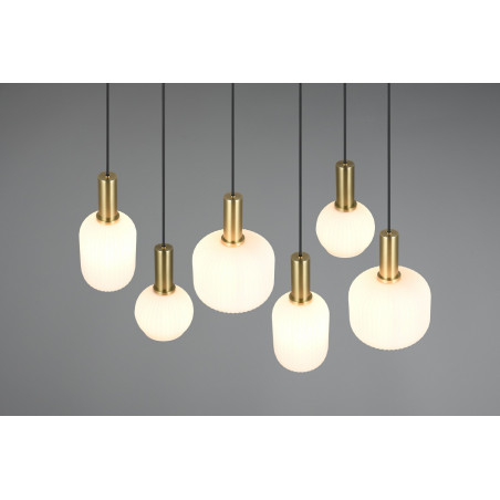 Lampa wisząca szklana na listwie Diva VI 92cm biały / mosiądz Trio