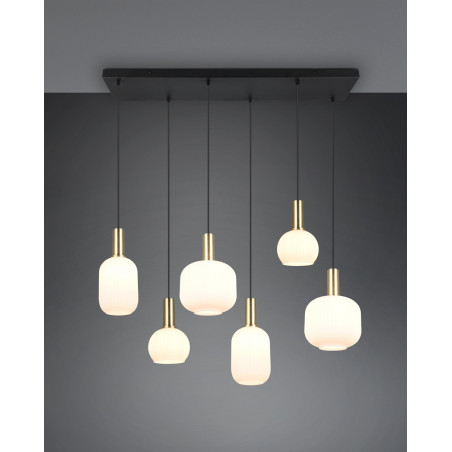 Lampa wisząca szklana na listwie Diva VI 92cm biały / mosiądz Trio