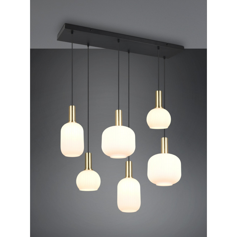 Lampa wisząca szklana na listwie Diva VI 92cm biały / mosiądz Trio