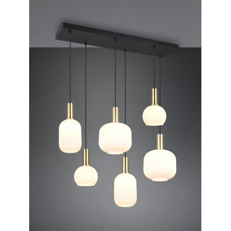 Lampa wisząca szklana na listwie Diva VI 92cm biały / mosiądz Trio