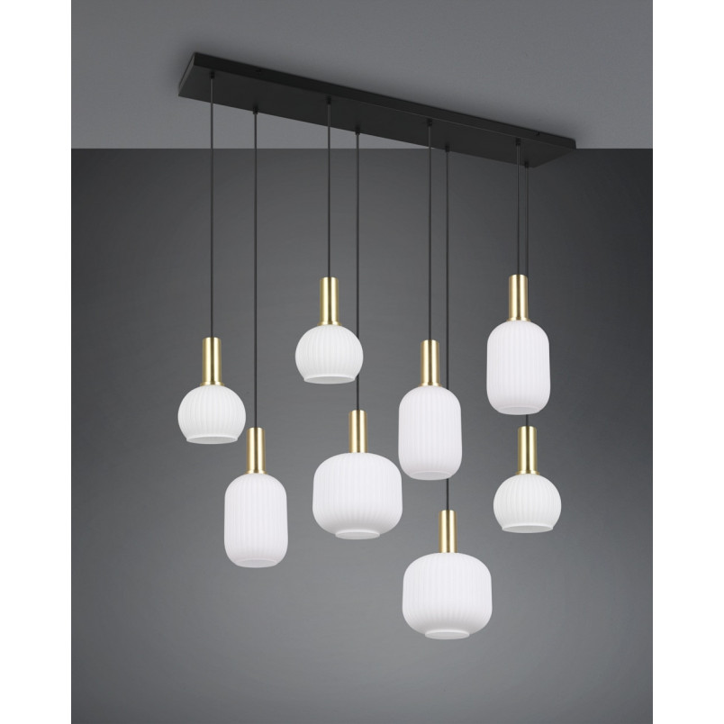 Lampa wisząca szklana na listwie Diva VIII 120cm biały / mosiądz Trio
