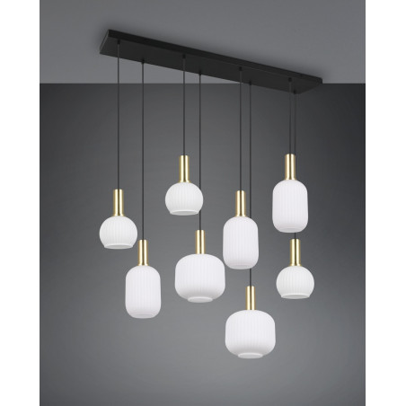 Lampa wisząca szklana na listwie Diva VIII 120cm biały / mosiądz Trio
