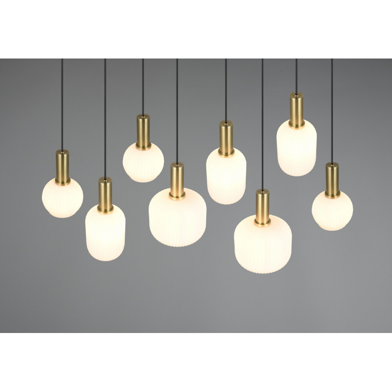 Lampa wisząca szklana na listwie Diva VIII 120cm biały / mosiądz Trio