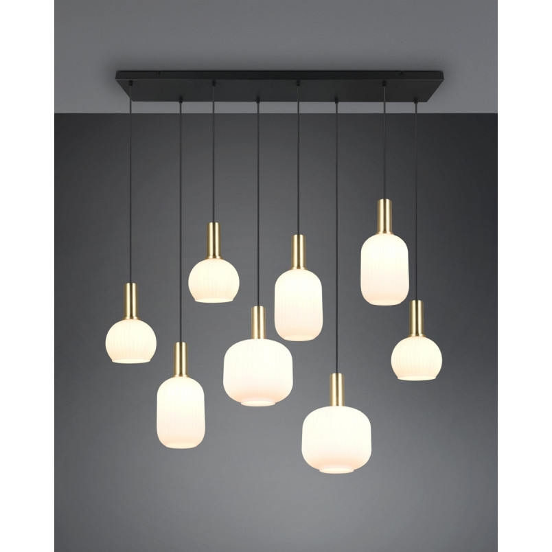 Lampa wisząca szklana na listwie Diva VIII 120cm biały / mosiądz Trio