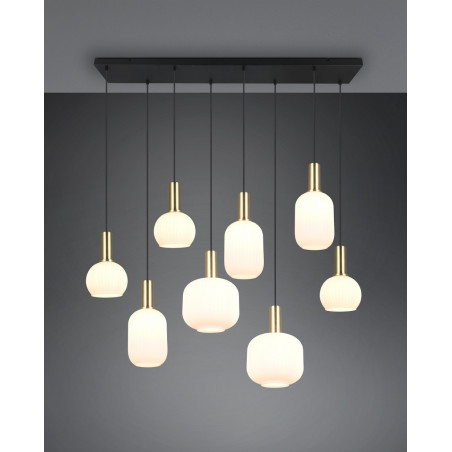 Lampa wisząca szklana na listwie Diva VIII 120cm biały / mosiądz Trio
