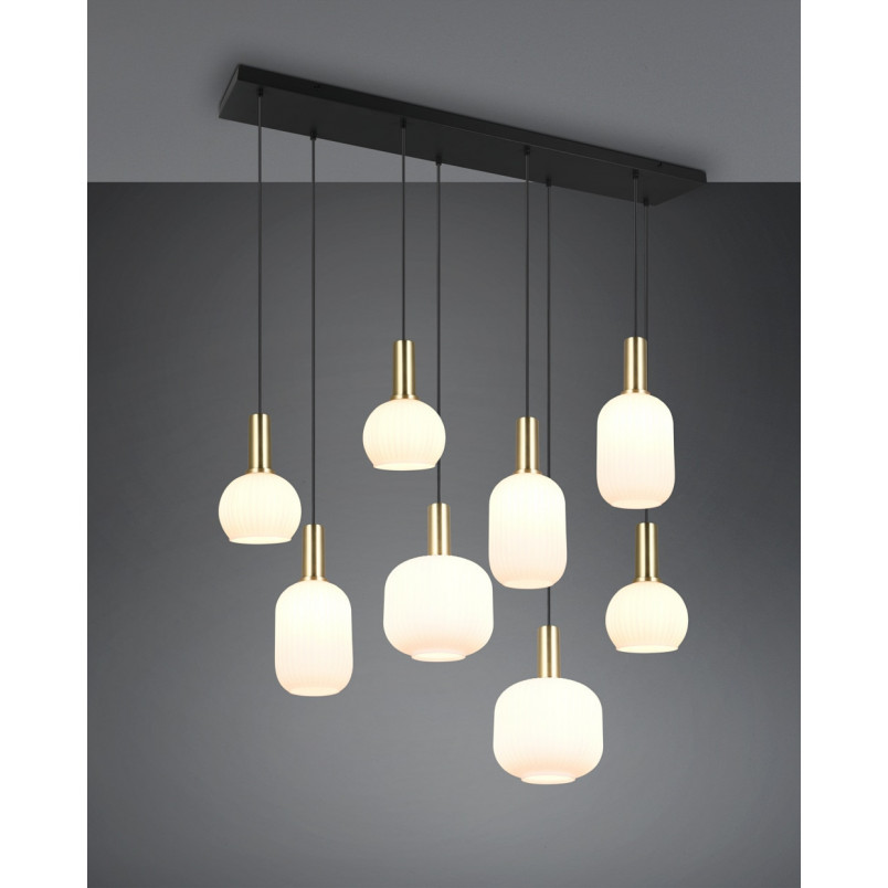 Lampa wisząca szklana na listwie Diva VIII 120cm biały / mosiądz Trio