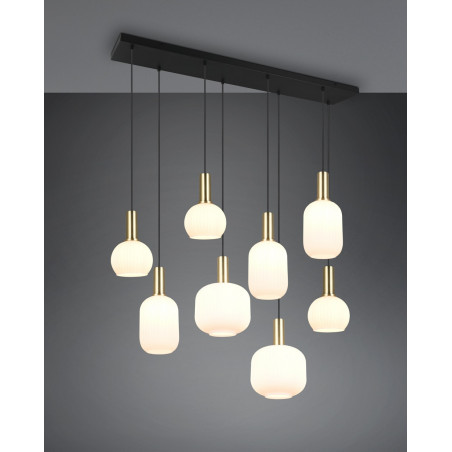 Lampa wisząca szklana na listwie Diva VIII 120cm biały / mosiądz Trio