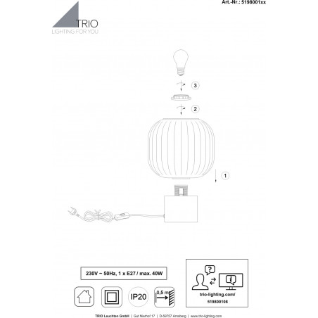 Lampa szklana na szafkę nocną Diva chrom / czarny mat Trio