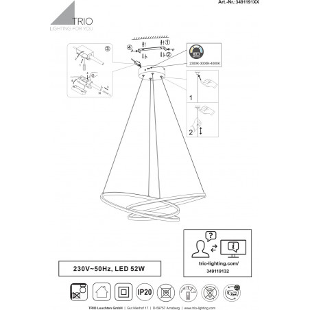 Lampa wisząca nowoczesna z regulacją barwy światła Darvin LED 84cm biała Trio