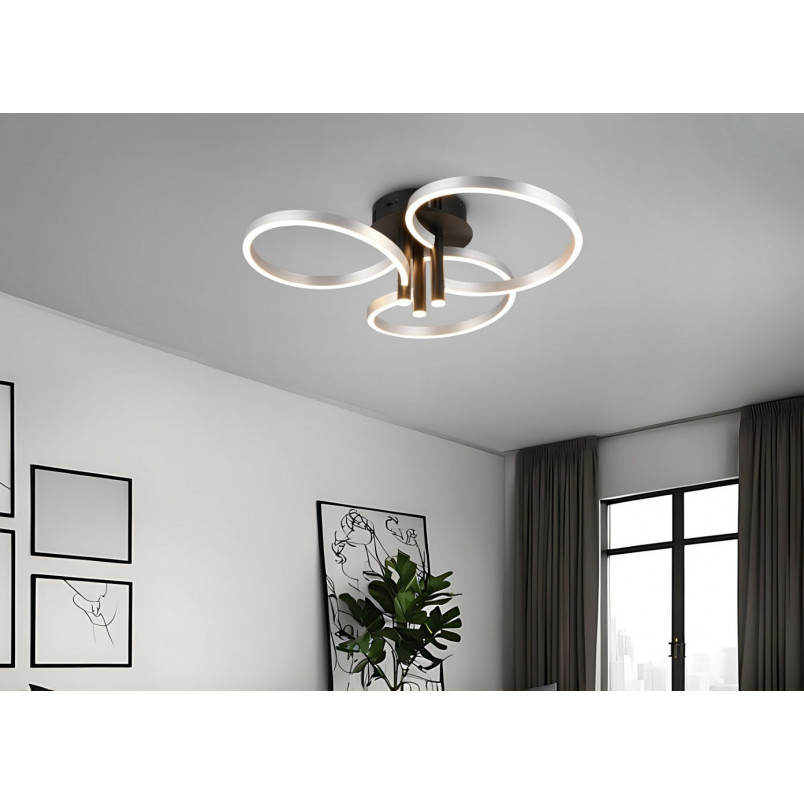 Plafon nowoczesny z regulacją barwy światła Caruso LED 65cm aluminium szczotkowane / czarny Trio