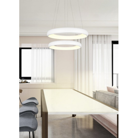 Lampa wisząca okrągła z regulacją barwy światła Cardona LED 46cm biały mat Trio