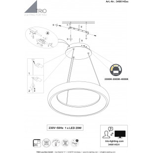 Lampa wisząca okrągła z regulacją barwy światła Cardona LED 46cm czarny mat Trio